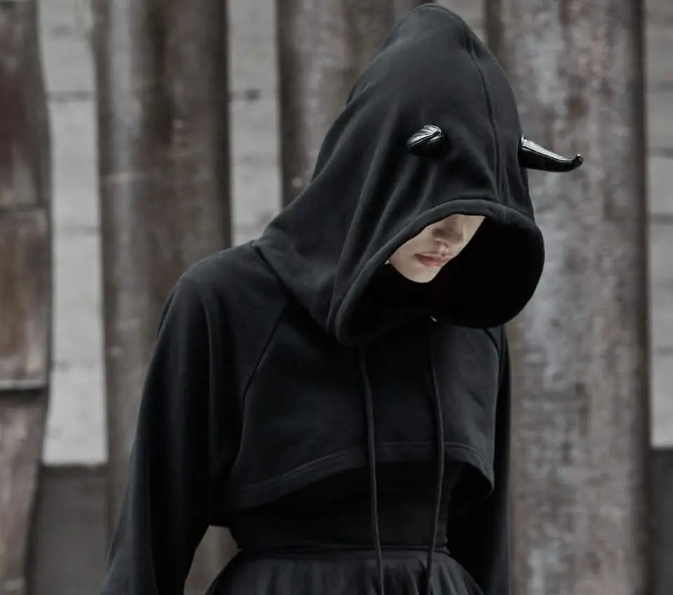 The Infernal One Crop Top With Hood - PunkRave