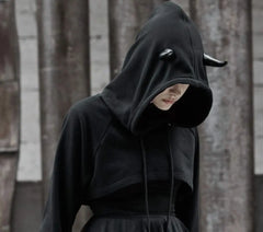 The Infernal One Crop Top With Hood - PunkRave