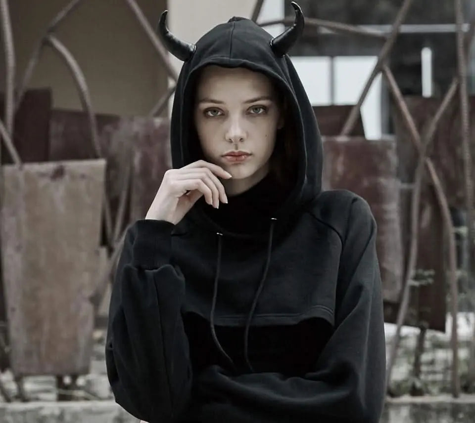 The Infernal One Crop Top With Hood - PunkRave