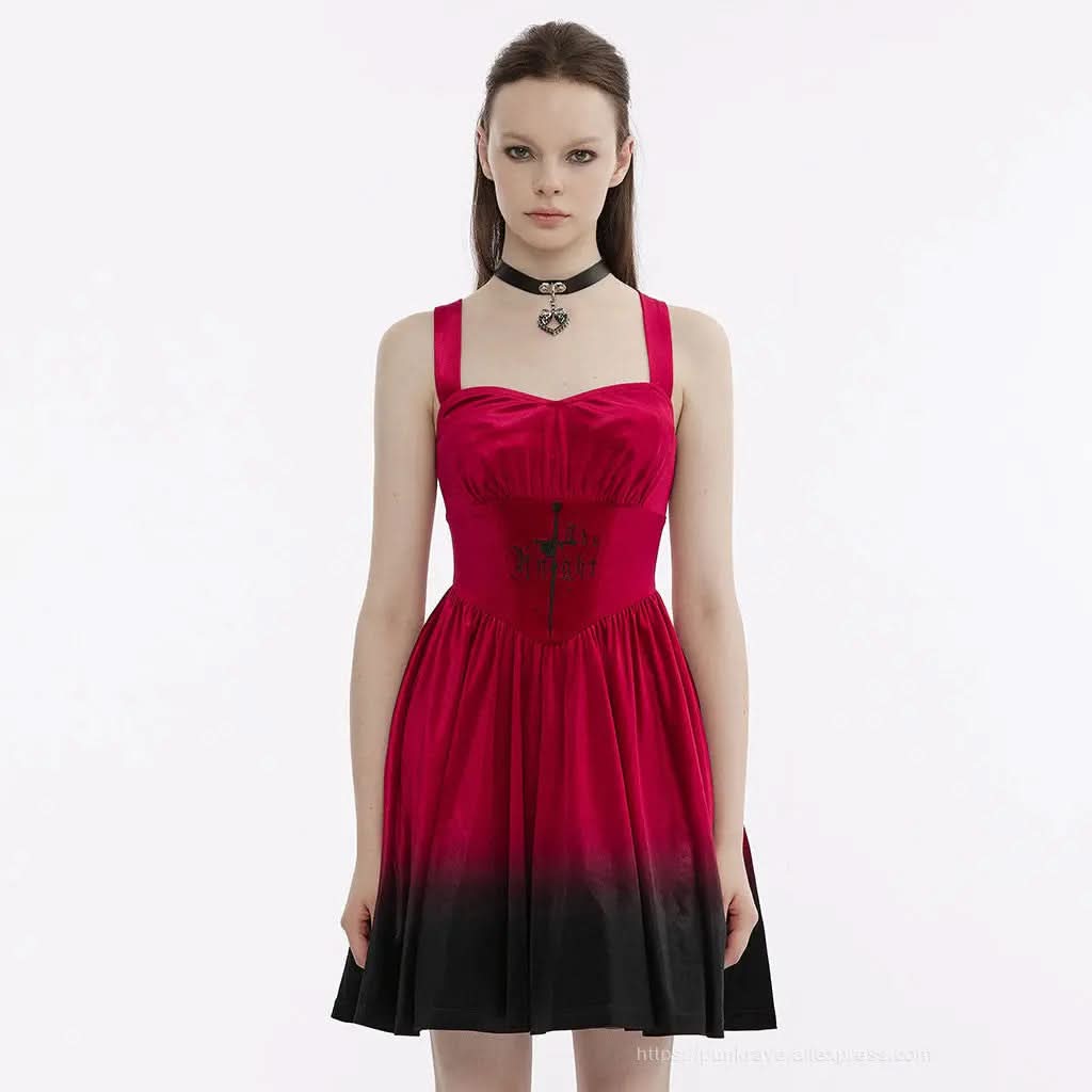 The Knight Gradient Dress - Red Black My Store