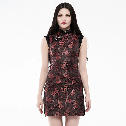 Visions Of China Mini Dress - Black & Red - PunkRave