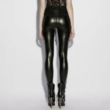 Crux Gothic Lace & Mesh Glossy Faux Leather Leggings