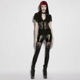 Crux Gothic Lace & Mesh Glossy Faux Leather Leggings