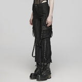 Alluvial Punk Buckle PU Details Techwear Pants