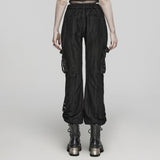 Alluvial Punk Buckle PU Details Techwear Pants