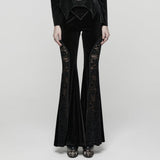 Hyalite Women's Gothic Velvet Lace Flared Trousers in Black