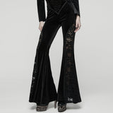 Hyalite Women's Gothic Velvet Lace Flared Trousers in Black
