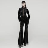 Hyalite Women's Gothic Velvet Lace Flared Trousers in Black