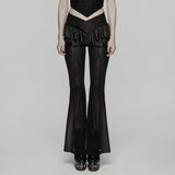 Anduin Gothic Mesh Insert Ruffle Bell Bottom Pants