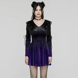 Hollowthorn Gothic Lace Velvet Mini Dress