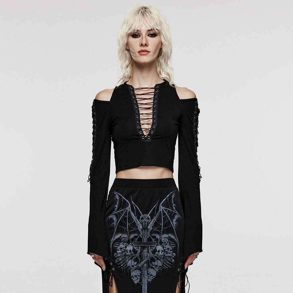 Grimalkin Cold Shoulder Sleeve Top - PunkRave