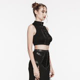 Orcus Women's Punk Lace-Up Sleeveless Crop Top in Black