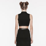 Orcus Women's Punk Lace-Up Sleeveless Crop Top in Black