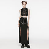 Orcus Women's Punk Lace-Up Sleeveless Crop Top in Black