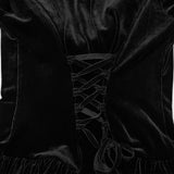 Gothic Jacket Black Velvet Fur Trim Bell Sleeves Top