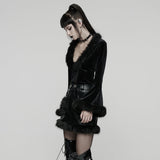 Gothic Jacket Black Velvet Fur Trim Bell Sleeves Top