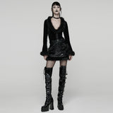 Gothic Jacket Black Velvet Fur Trim Bell Sleeves Top