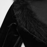 Gothic Jacket Black Velvet Fur Trim Bell Sleeves Top