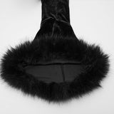 Gothic Jacket Black Velvet Fur Trim Bell Sleeves Top