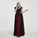 Crepuscule Women's Gothic Dress with Corset Lacing in Red & Black