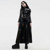 Odette Women's Cyber Iridescent Patent Long Coat in Black