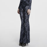 Mircalla Women's Gothic Printed Flare Pants with Crescent Cutouts in Grey