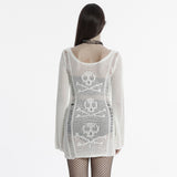 Ainmire White Gothic Knit Mesh Skull Dress