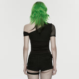 Cenotaph Women's Gothic Top with Mesh in Elastic Icy Breathable Knit Fabric, Mesh in Black