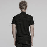 Matho Men's Punk Distressed T-shirt with Harness Straps in Black