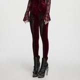 Camera Obscura Women's Gothic Leggings with Velvet Fabric in Red