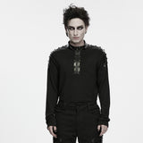 Spire Men's Gothic T-shirt with Studded Shoulders in Black