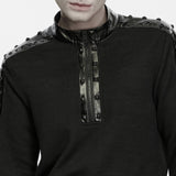 Spire Men's Gothic T-shirt with Studded Shoulders in Black