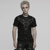 Matho Men's Punk Distressed T-shirt with Harness Straps in Black