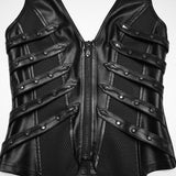 Tenebrae Women's Gothic Faux Leather Zipped Top in Black