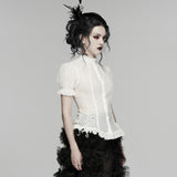 Ligeia Women's Gothic Blouse with Ruffled Collar in White
