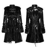 Inanna Women's Gothic Faux Leather coat with Faux Fur Trim in Black