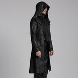 Brigand Gothic Distressed Faux Leather Brocade Hooded Coat Men's