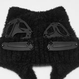 Jacquard Women's Punk Cat Ear Knit Beanie with Spikes in Black