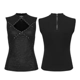 Dusk Rite Women's Gothic Top with Studded Details in Black