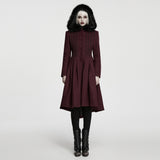 Selene Women's Gothic Woollen coat with Faux Fur-Trimmed in Red