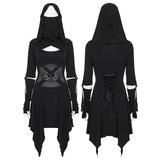 Chthonia Women's Gothic Hooded Cut-Out Dress in Black