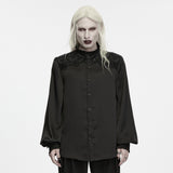 Hex Men's Gothic Lace Satin Shirt in Black