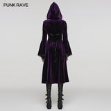 Liminal Women's Gothic Velvet Zipped Coat in Black & Violet