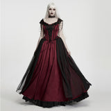 Crepuscule Women's Gothic Dress with Corset Lacing in Red & Black