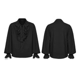 Epitaph Men's Gothic Shirt & Blouse with Ruffled in Cotton Fabric in Black