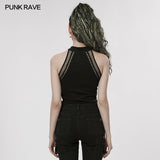 Pall Women's Punk Zip-Front Halter Top in Black