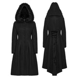 Epitaph Women's Gothic Woollen coat with Faux Fur Trim in Black