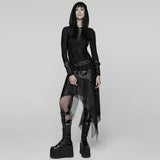 Lyssa Women's Punk Asymmetric Faux Leather Skirt with Mesh in Black