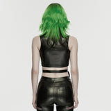 Campanile Women's Punk Faux Leather Lace-Up Crop Top in Black