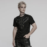 Matho Men's Punk Distressed T-shirt with Harness Straps in Black